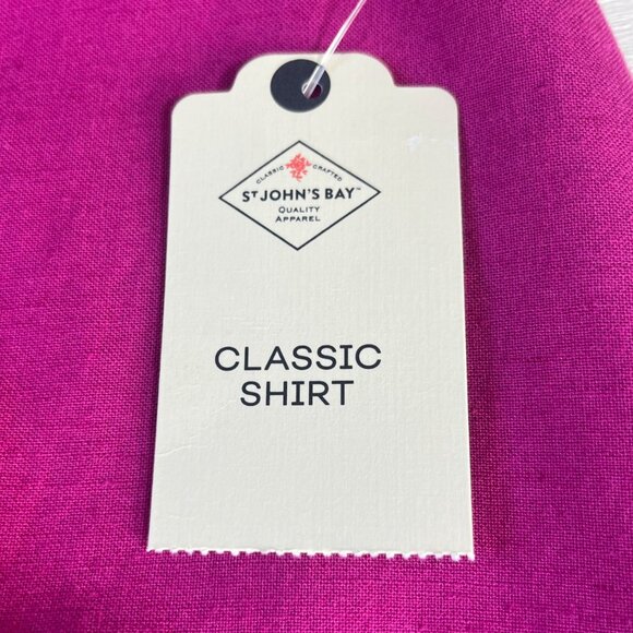 St Johns Bay Button Front Shirt Womens Large Classic Fuchsia Pink Ruffle Sleeve - Picture 9 of 9